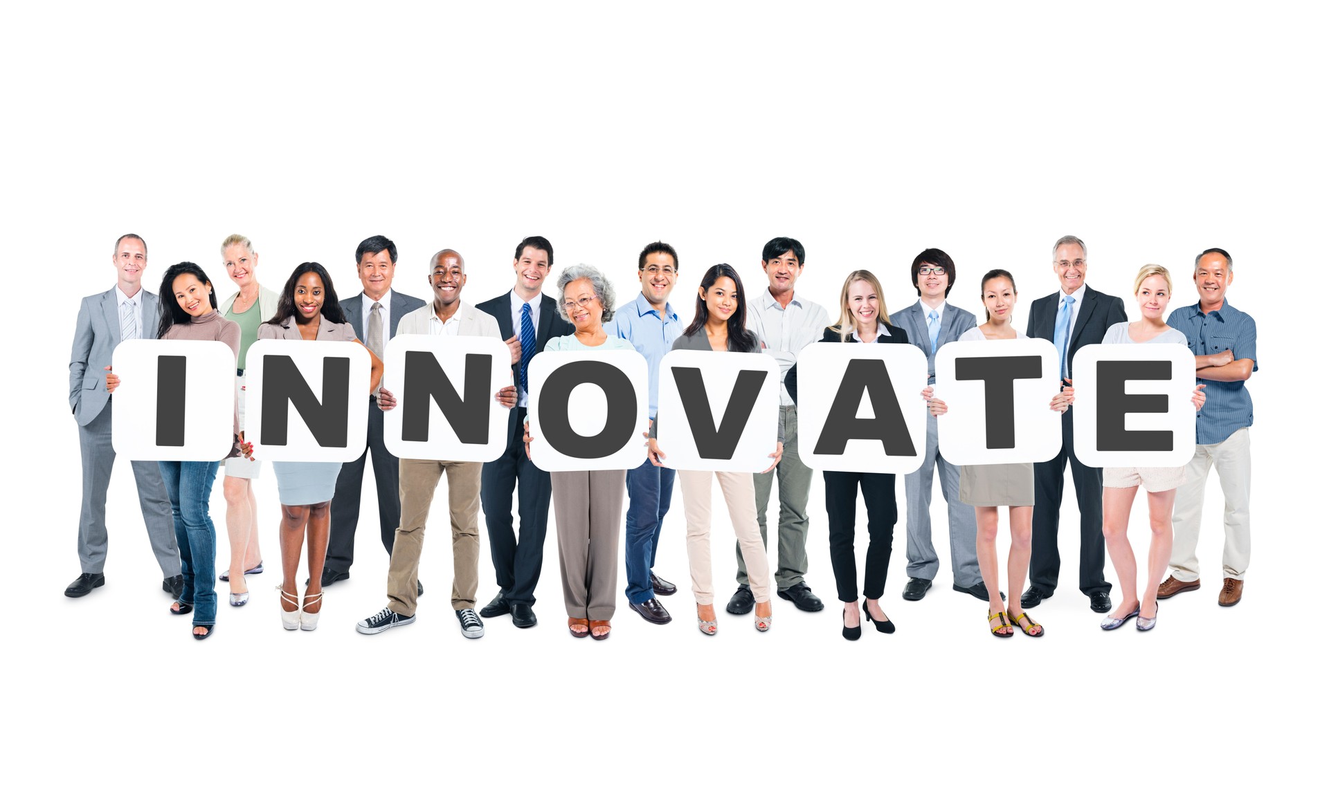 Multi-Ethnic Group Of People Holding Cardboards Forming Innovate